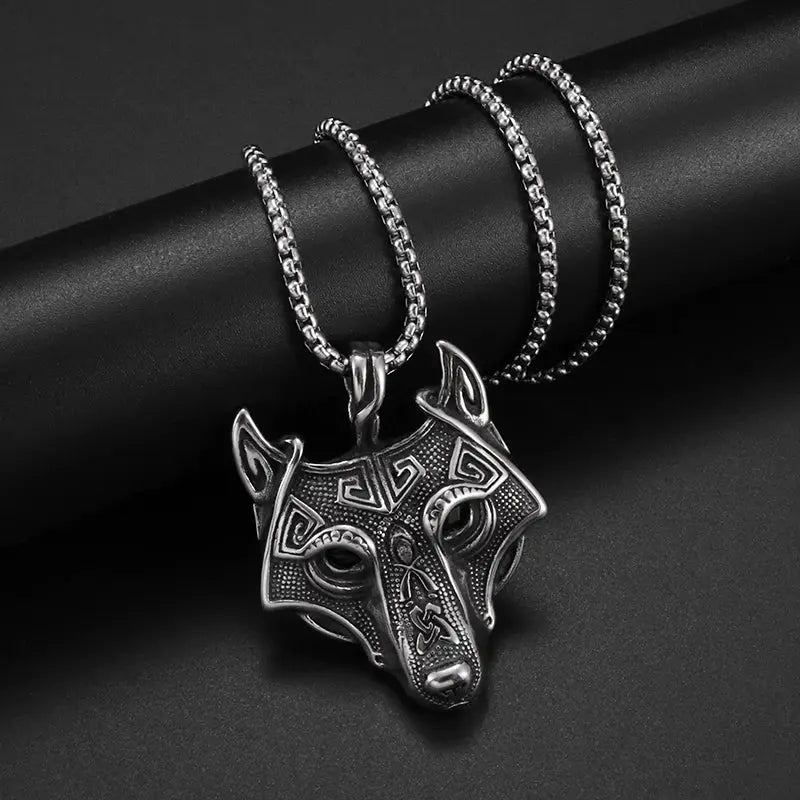 Men's Fenrir Viking Wolf Pendant Black