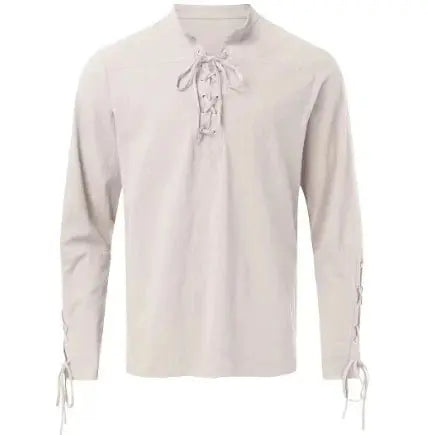 Men's Cotton Linen Lace-Up Shirt white