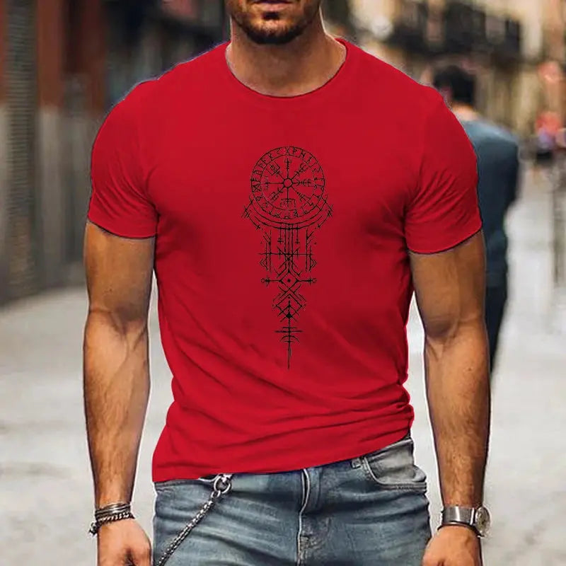 Viking Compass Graphic T-Shirt red