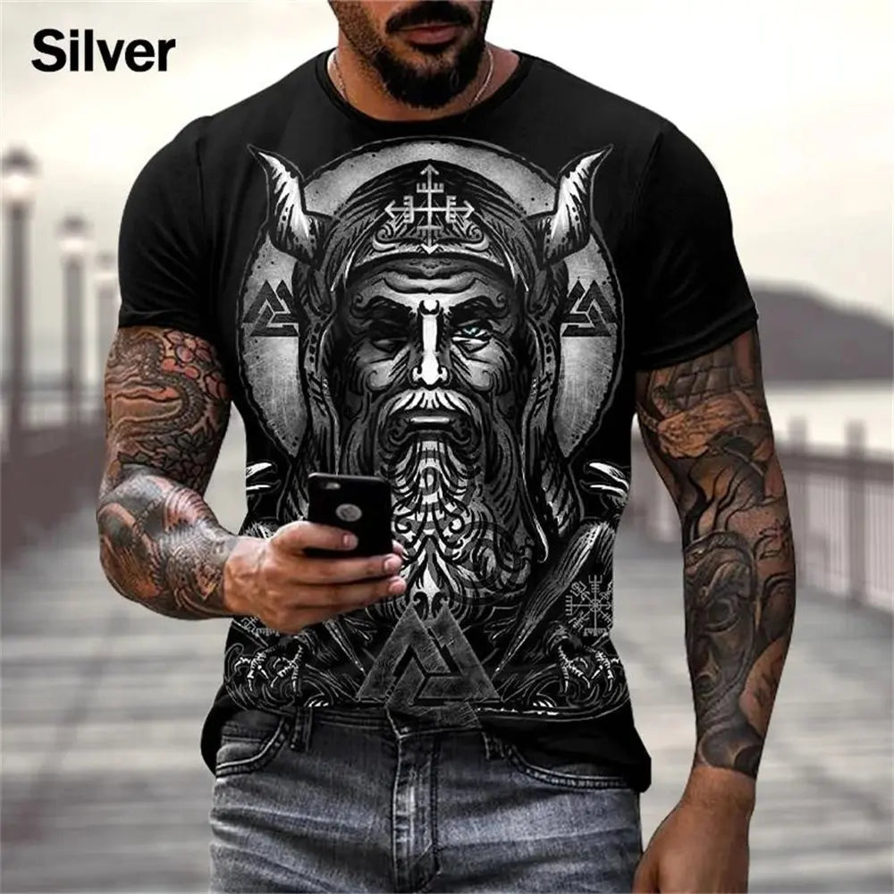 3D Viking Warrior T-Shirt SILVER