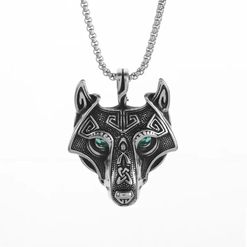 Men's Fenrir Viking Wolf Pendant Green