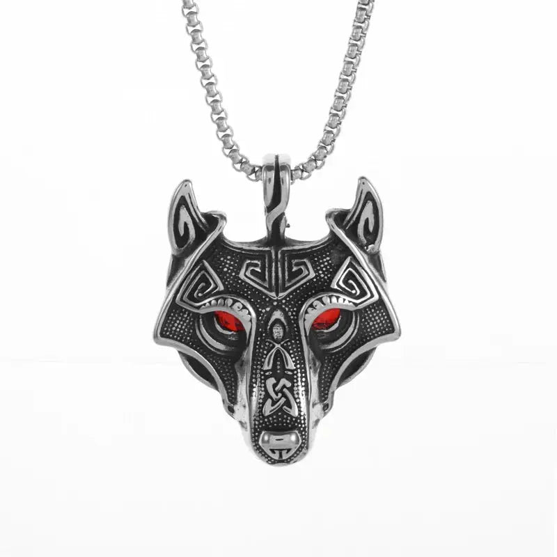 Men's Fenrir Viking Wolf Pendant Red