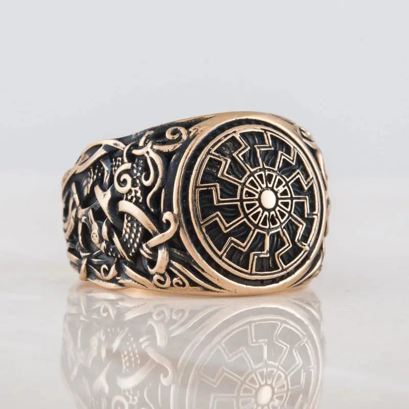 Black Sun Ring (Solid Bronze) - Viking Heritage Store