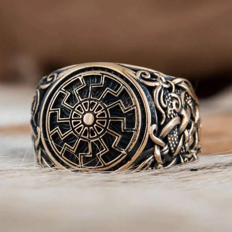 Black Sun Ring (Solid Bronze) - Viking Heritage Store