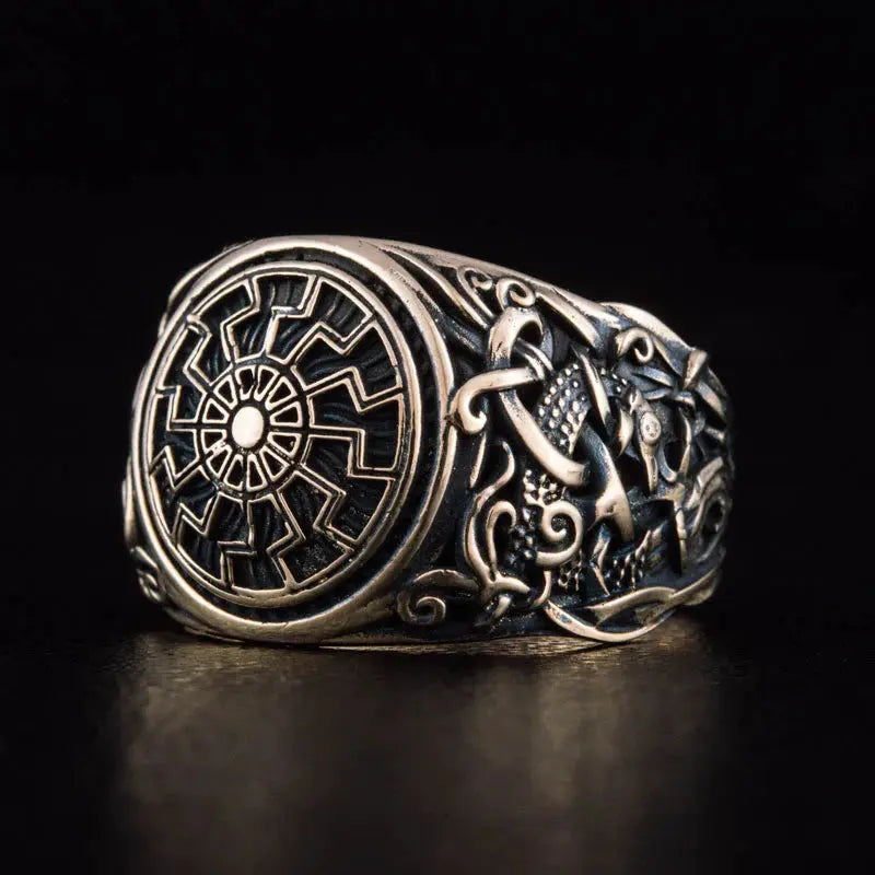 Black Sun Ring (Solid Bronze) - Viking Heritage Store