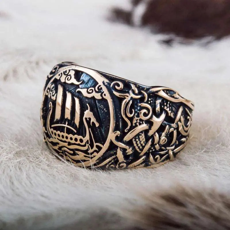 Drakkar Ring (Solid Bronze) - Viking Heritage Store