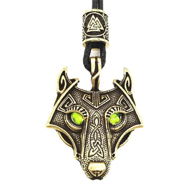 Fenrir Necklace with Green Eyes - Viking Heritage Store