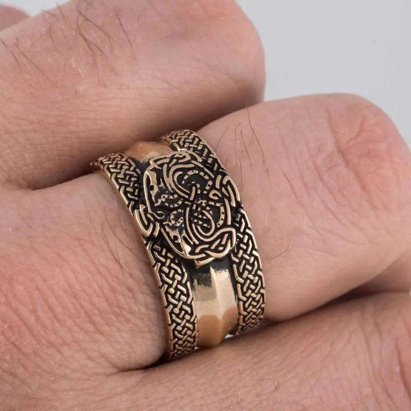 Geri And Freki Ring (Solid Bronze) - Viking Heritage Store