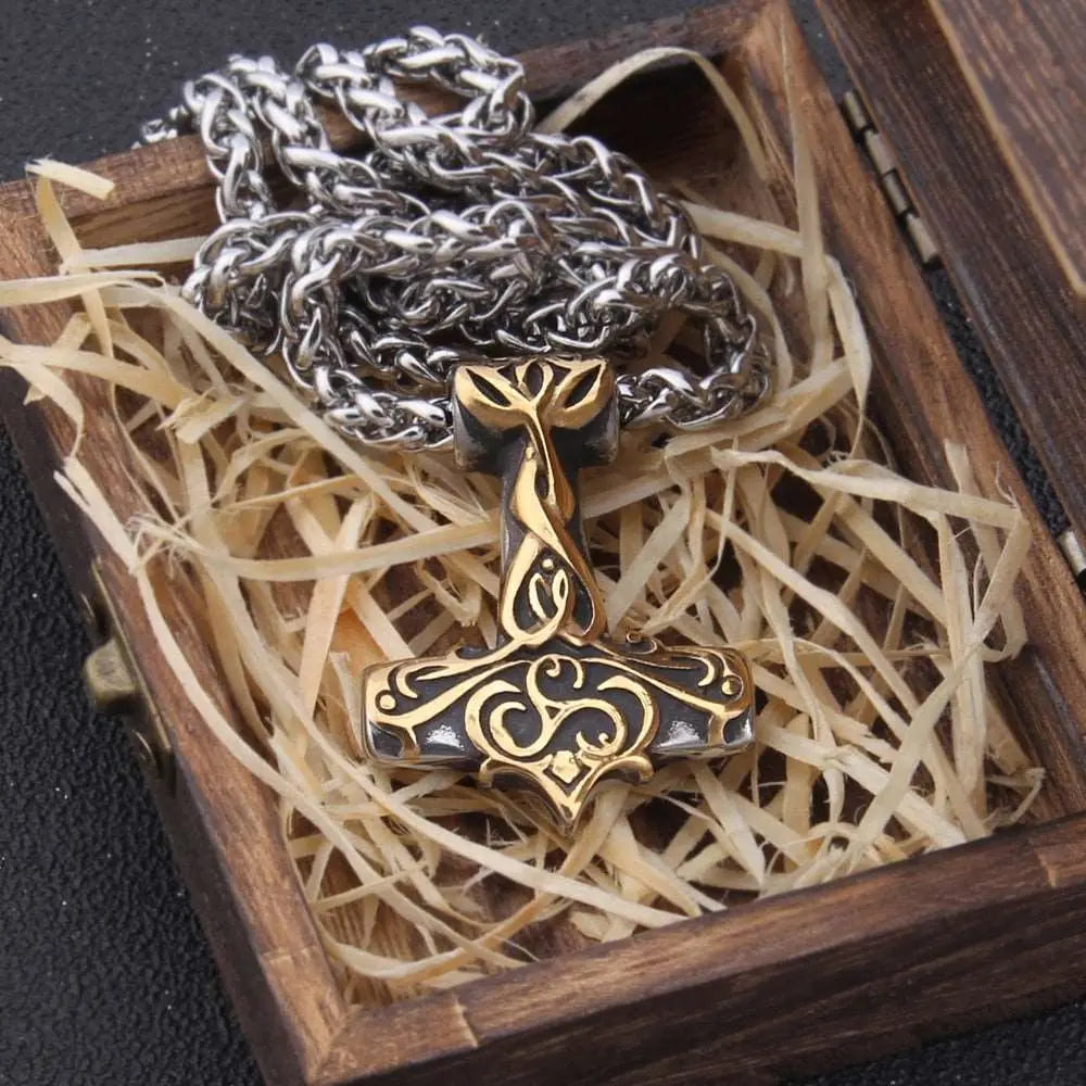 Gold Mjolnir Necklace - Viking Heritage Store