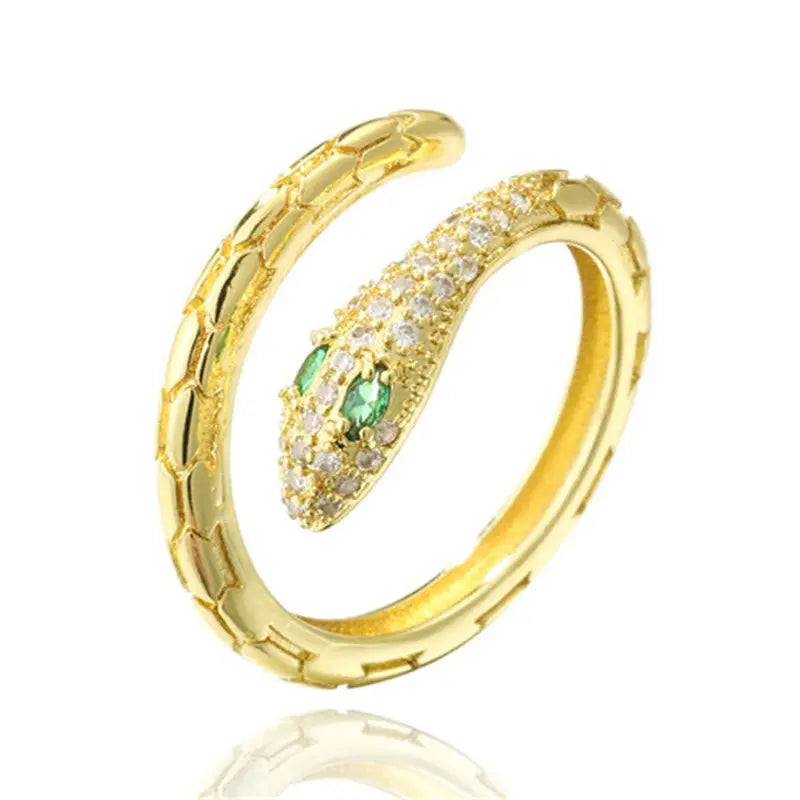 New Gold Snake Ring with Emerald top Green Eyes