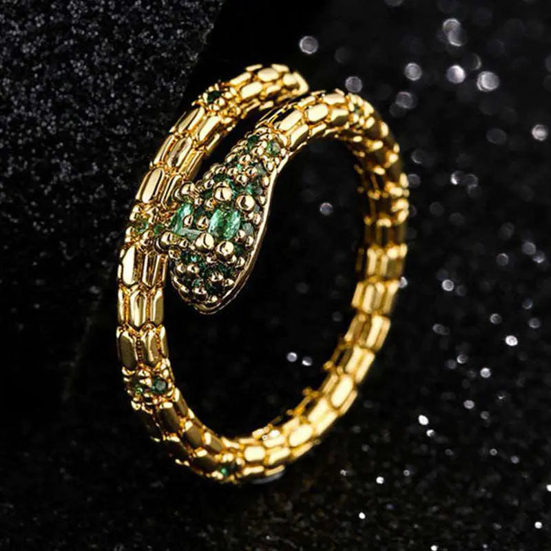 Gold Snake Ring with Green Eyes - Viking Heritage Store