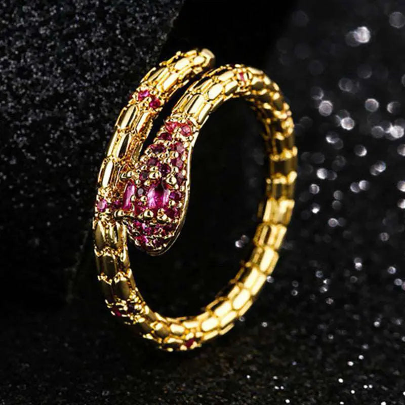 Gold Snake Ring with Pink Eyes - Viking Heritage Store