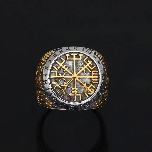 Gold Vegvisir Ring - Viking Heritage Store