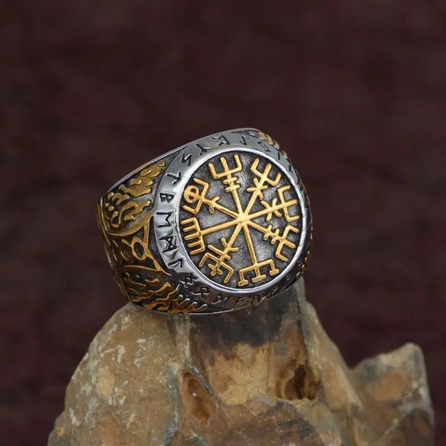 Gold Vegvisir Ring - Viking Heritage Store