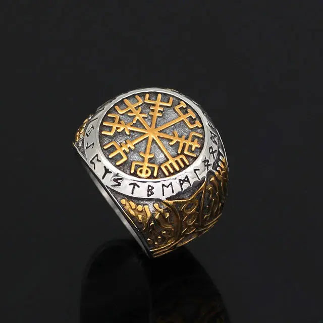 Gold Vegvisir Ring - Viking Heritage Store