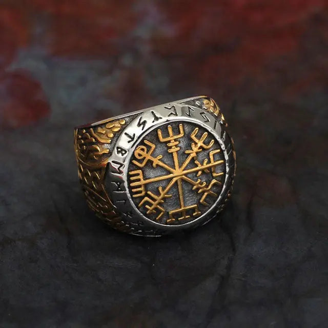 Gold Vegvisir Ring - Viking Heritage Store