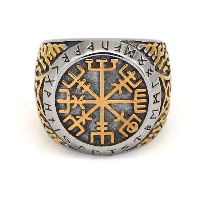 Gold Vegvisir Ring - Viking Heritage Store