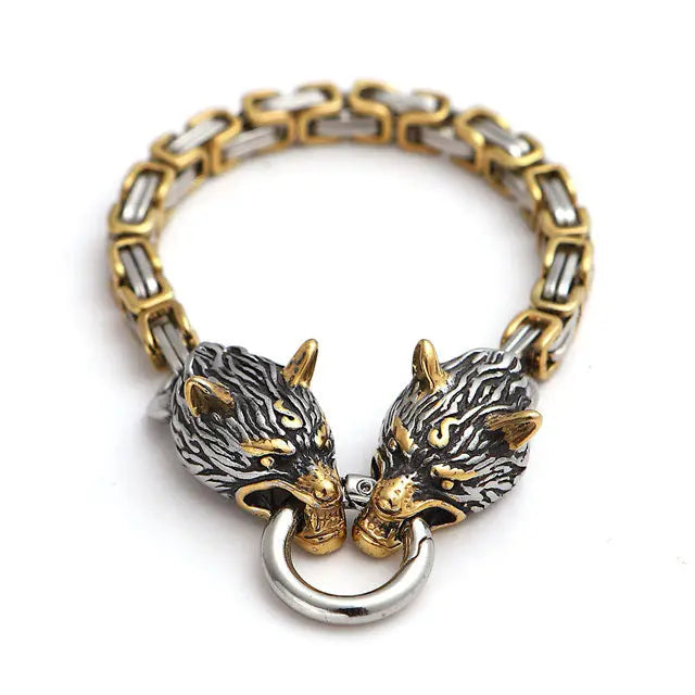 Mens Wolf Head Bracelet - Viking Heritage Store