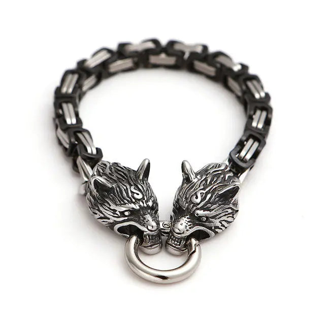 Mens Wolf Head Bracelet - Viking Heritage Store