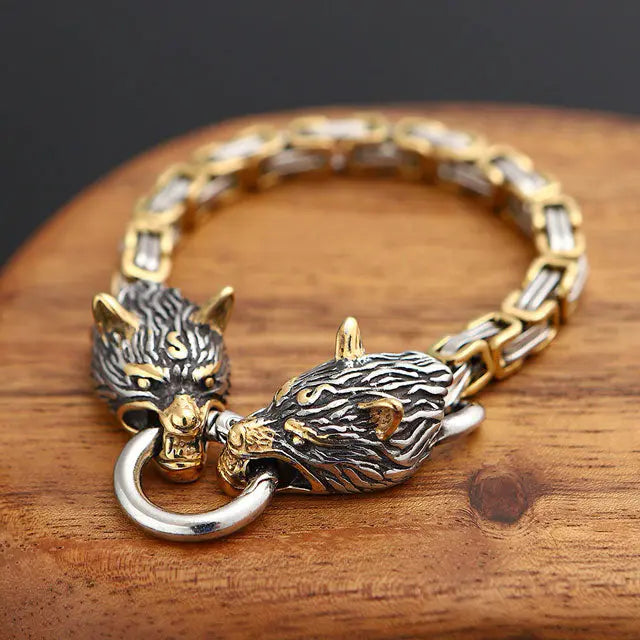 Mens Wolf Head Bracelet - Viking Heritage Store