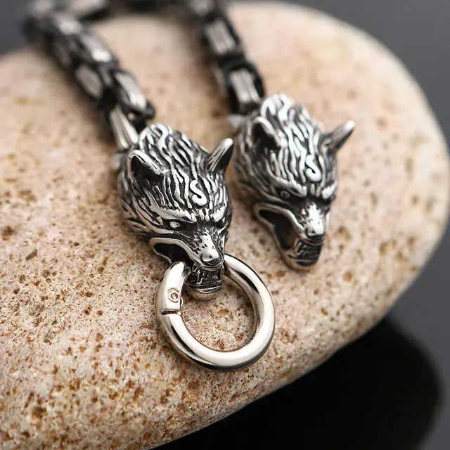 Mens Wolf Head Bracelet - Viking Heritage Store