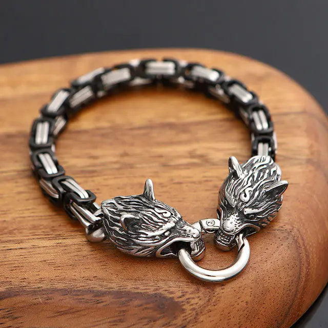 Mens Wolf Head Bracelet - Viking Heritage Store