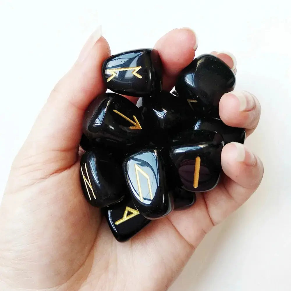 Premium Set of Black Obsidian Runestones-Viking Heritage Store