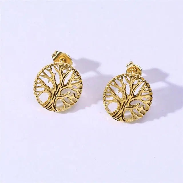 Tree of Life Earrings Gold - Viking Heritage Store