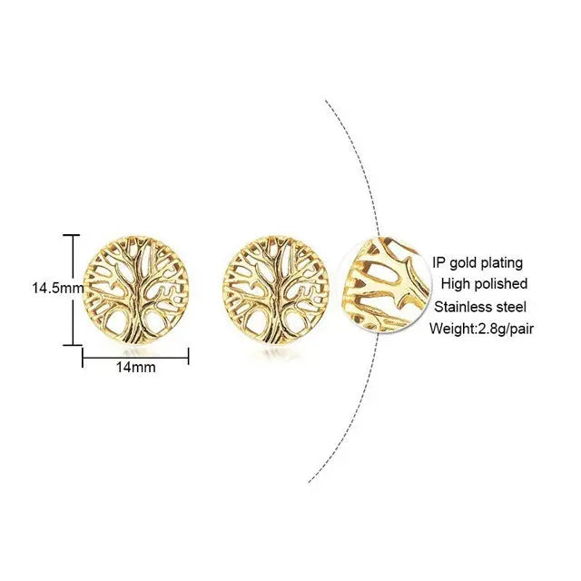 Tree of Life Earrings Gold - Viking Heritage Store