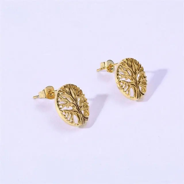 Tree of Life Earrings Gold - Viking Heritage Store