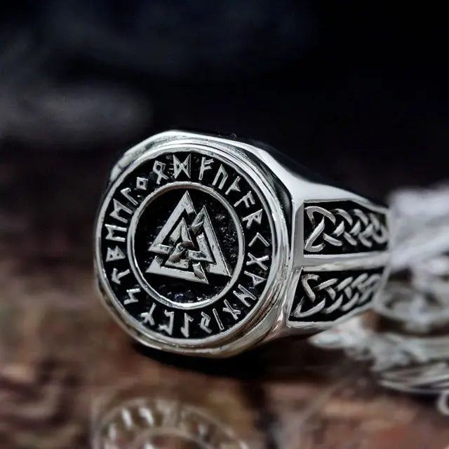 Valknut Ring With Runes - Viking Heritage Store