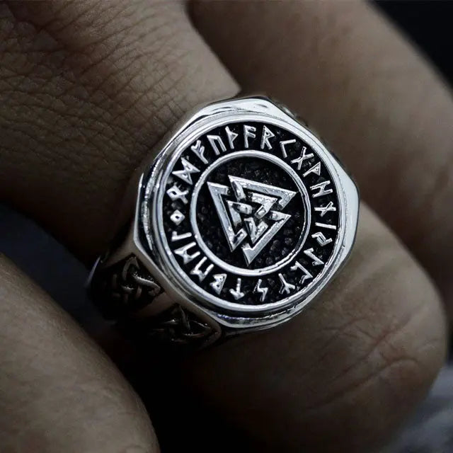 Valknut Ring With Runes - Viking Heritage Store