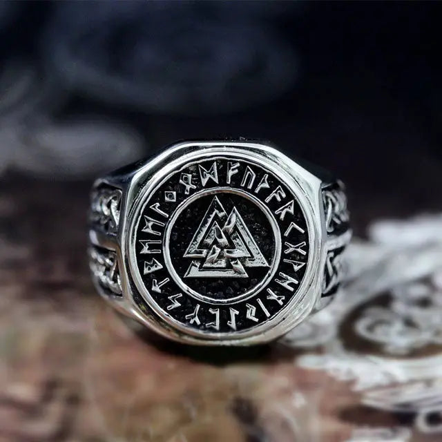 Valknut Ring With Runes - Viking Heritage Store