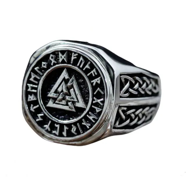 Valknut Ring With Runes - Viking Heritage Store