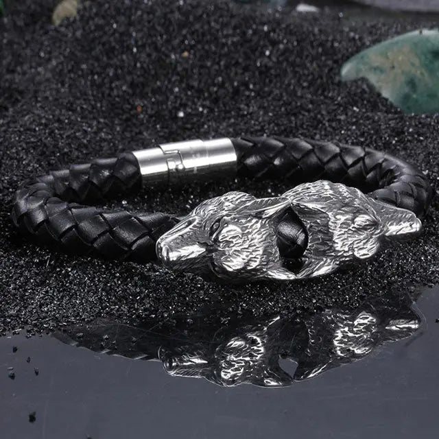 Wolf Head Bracelet - Viking Heritage Store